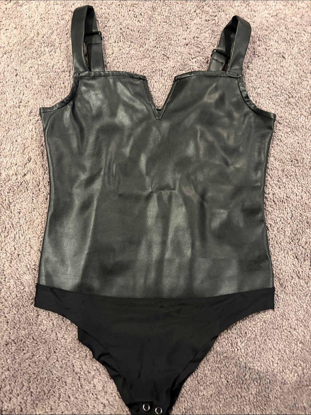 Black Faux-Leather One-Piece Bodysuit